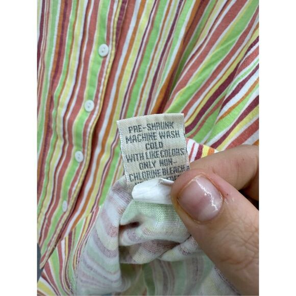 Lulu-B Womens Multicolor Striped V-Neck Button Down Cotton Blouse Size Large - Picture 6 of 7